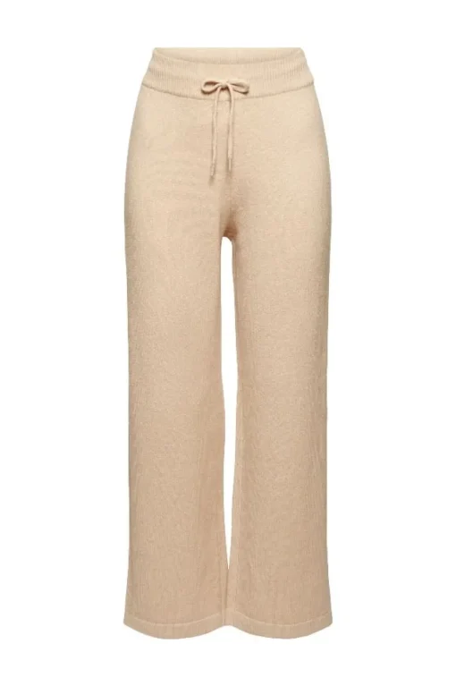 EDC Strickhose weites Bein Wolle elastischer Kordelzugbund beige S21 091CC1B301