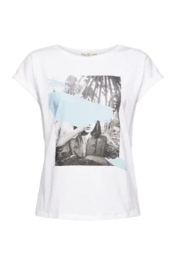 EDC T- Shirt Frontprint rundhals- Ausschnitt weiß, lila S12 052CC1K328