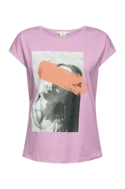 EDC T- Shirt Frontprint rundhals- Ausschnitt weiß, lila S12 052CC1K328