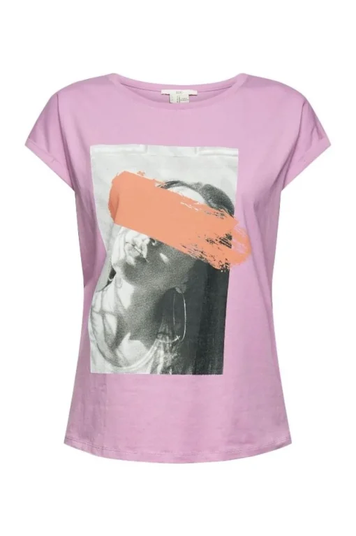 EDC T- Shirt Frontprint rundhals- Ausschnitt weiß, lila S12 052CC1K328