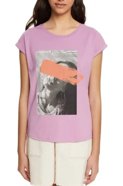 EDC T- Shirt Frontprint rundhals- Ausschnitt weiß, lila S12 052CC1K328