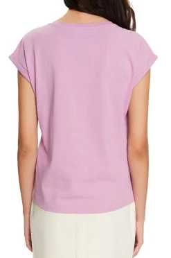 EDC T- Shirt Frontprint rundhals- Ausschnitt weiß, lila S12 052CC1K328