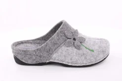 Fuß Bequem Damen Hausschuh Pantolette Blumen-Detail grün, grau S23 203/01
