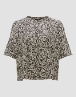 OPUS Boxyshirt SULIKI SPOT Loose Allover- Print beige grün S14 10179812291100