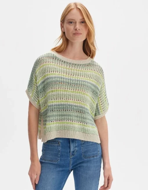 OPUS Strickshirt Punissa im Oversize Look grün rot S14 10261112080242