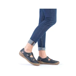 Rieker Antistress Damen Slipper Lochmuster Leder Klettverschluss blau S13 54555-14