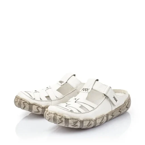 Rieker Pantolette Clogs Leder Antistress Klettverschluss weiß L0396-80