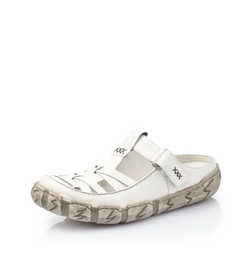 Rieker Pantolette Clogs Leder Antistress Klettverschluss weiß L0396-80