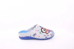 s`knöpfli Damen Hausschuh Pantolette Wechselfußbett Eulenmotiv blau S23 Z29403P