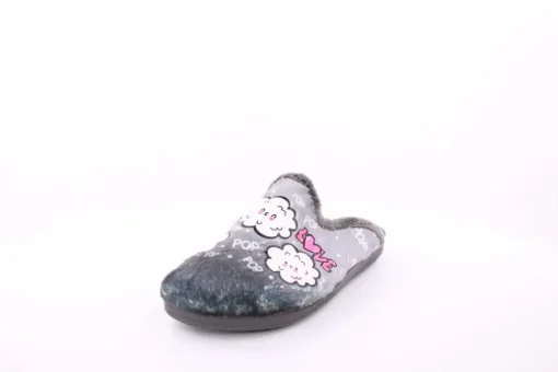s`knöpfli Damen Hausschuh Pantolette Wolken- Motiv grau S23 X29315