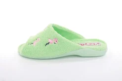 s`knöpfli Damen Pantolette Hausschuh Frottee Flamingo- Motiv grün S13 Z28814