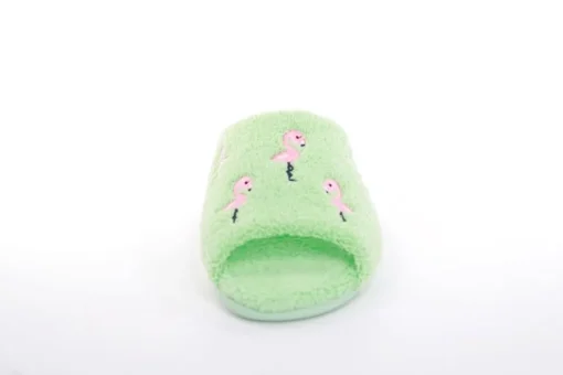 s`knöpfli Damen Pantolette Hausschuh Frottee Flamingo- Motiv grün S13 Z28814