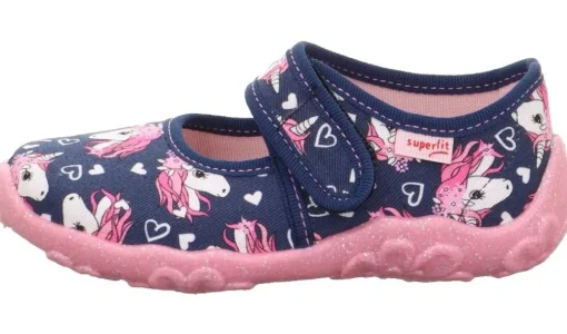 superfit Kinder Hausschuh BONNY Klettverschluss DUNKELBLAU EINHÖRNER 1-800283-8090