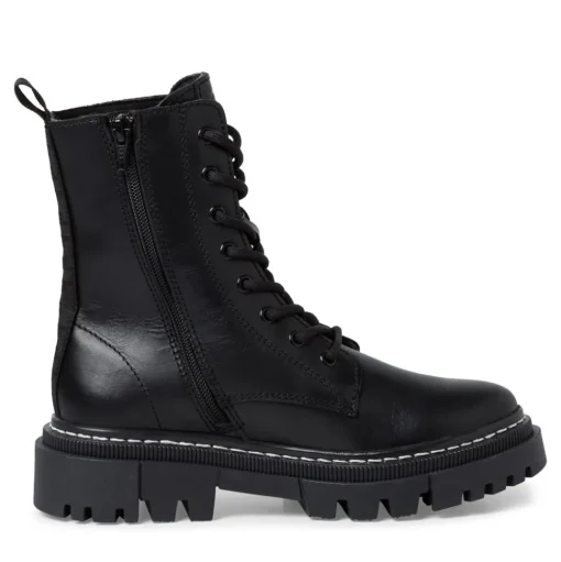 Tamaris Schnürstiefel Schnürboots Leder Wechselfußbett schwarz S23 1-25276-41